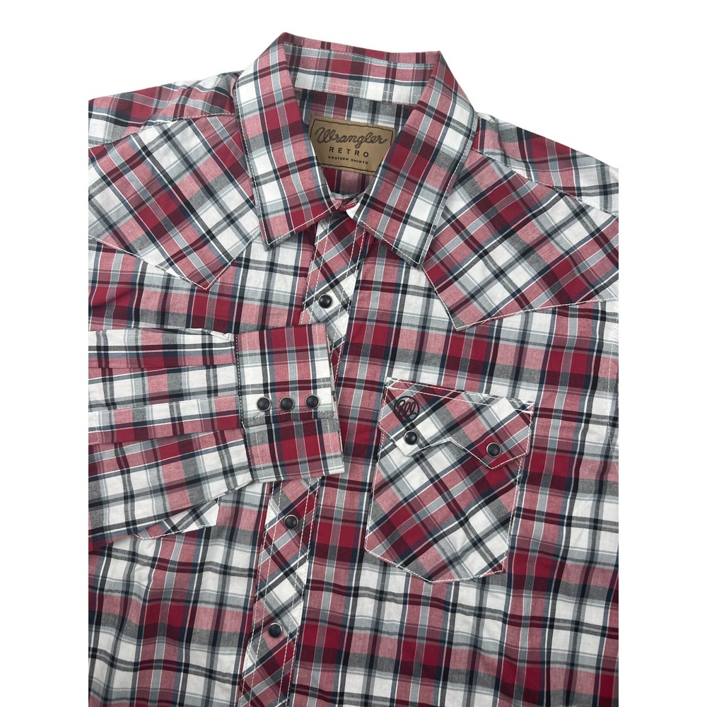 Wrangler Retro Long Sleeve Pearl Snap Pockets Red Black Men’s Large NWOT